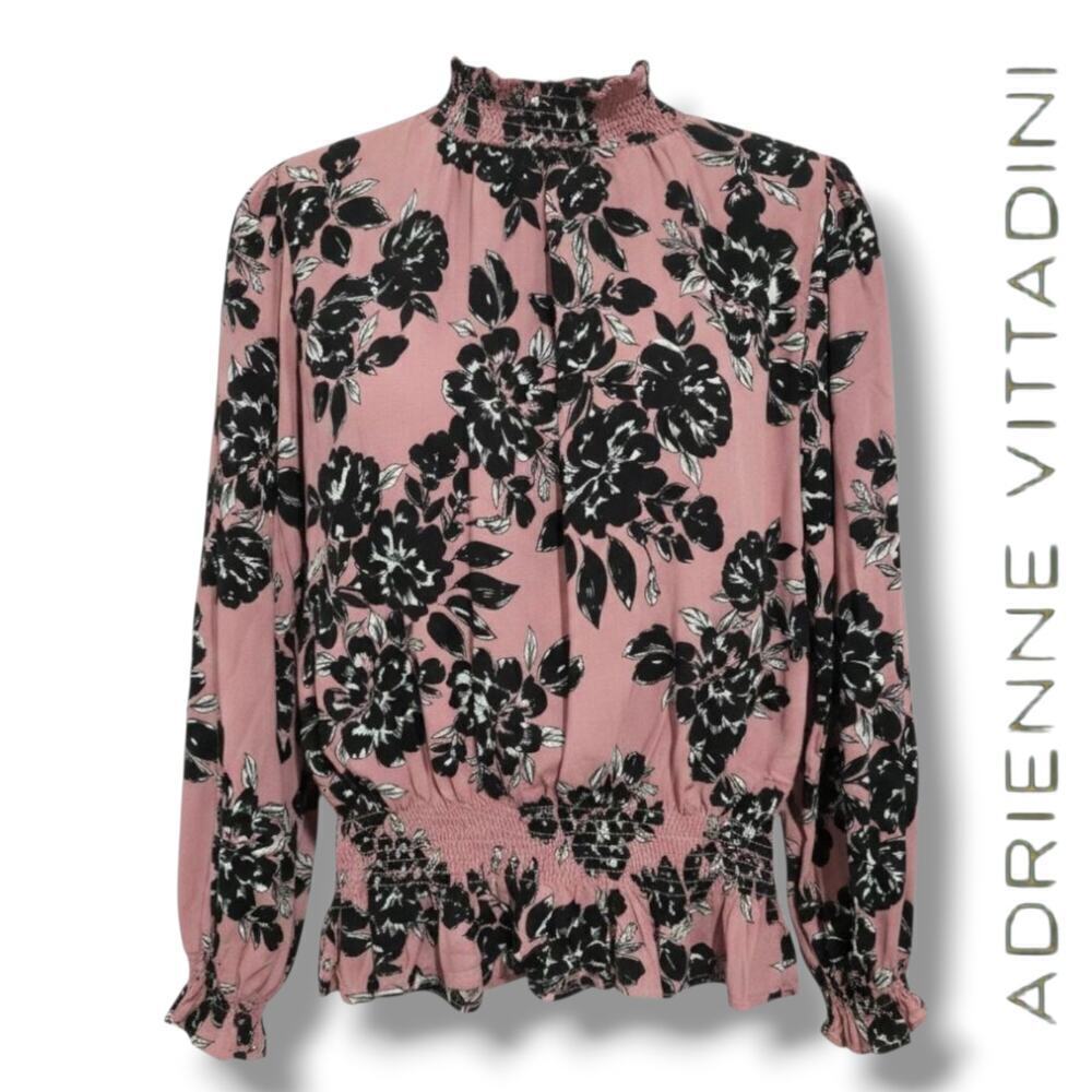 Adrienne Vittadini Pink Floral Smocked Long Sleeve Blouse – Size Large - Picture 8 of 9